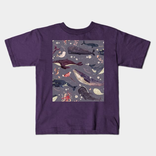 Whale song (lavander) Kids T-Shirt by katherinequinnillustration